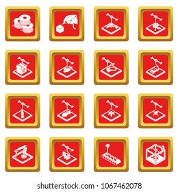 3d printing icons set vector red square isolated on white background 