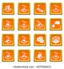 3d printing icons set vector orange square isolated on white background 
