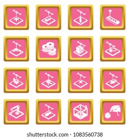 3d printing icons set vector pink square isolated on white background 