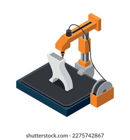 3D printing industry isometric icon with printer creating model vector illustration