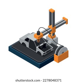 Icono isométrico de la industria de impresión 3D con ilustración vectorial de modelo de coche