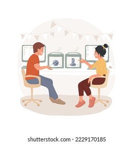 3d printing lab isolated cartoon vector illustration. Technical education, high school curriculum, creative work, young scientist, student experiment, object printed prototype vector cartoon.