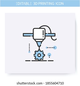 3d printing line icon.New detail under printing head. 3d printing in mechanical engineering.Additive Manufacturing,fabber technology, prototyping industry. Isolated vector illustration.Editable stroke