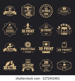 3d printing logo icons set. Simple illustration of 16 3d printing logo vector icons for web