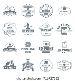 3d printing logo icons set. Simple illustration of 16 3d printing logo vector icons for web