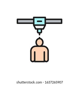 3d printing a man toy model, industrial printer flat color line icon.