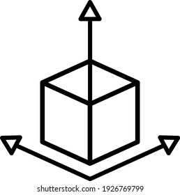 3d printing model cube with three dimension arrows Concept vector line Icon design, additive manufacturing Symbol on white background