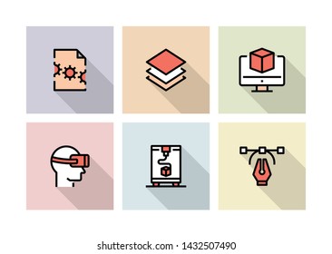 3D PRINTING AND MODELLING AND ILLUSTRATION ICON CONCEPT