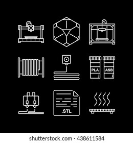 3D printing modern line icons. 3D printing, 3D scanning, prototyping, modeling, process.