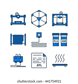 3D printing modern line icons. 3D printing, 3D scanning, prototyping, modeling, process.