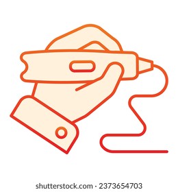 Icono de impresión 3d en mano plano. Mano sosteniendo iconos 3d de color naranja pluma en un estilo moderno y plano. Diseño de estilo gradiente de herramienta de dibujo 3d, diseñado para web y aplicación. Eps 10