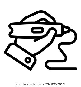 3d printing pen in hand line icon. Hand holding 3d pen vector illustration isolated on white. 3d drawing tool design outline style designed for and app.
