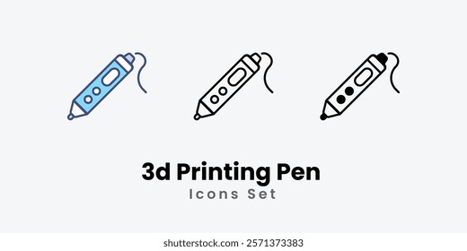 3d Printing Pen Icons thin line and glyph vector icon stock illustration