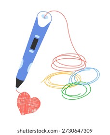 3d printing pen and a shape done with it. Plastic ABS set of filaments.