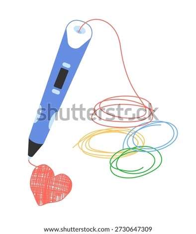 3d printing pen and a shape done with it. Plastic ABS set of filaments.