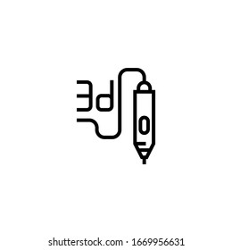 3d printing pen vector icon in linear, outline icon isolated on white background