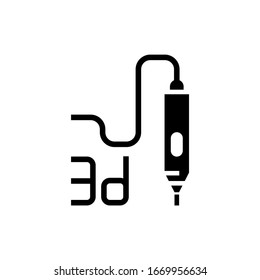 3D-Symbol für die Vektorillustration eines Druckens auf schwarz-solidem, flachem -Symbol einzeln auf weißem Hintergrund