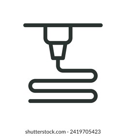 Icono aislado de proceso de impresión 3D, símbolo vectorial de impresión 3D de extrusión material con trazo editable