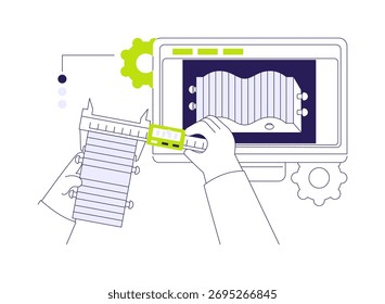 3D printing prototyping abstract concept vector illustration. Professional engineer manufacturing detail, prototyping process, IT technology and innovation, 3D printing industry abstract metaphor.