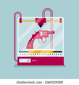 3D printing a revolver model, the concept of rapid prototyping.