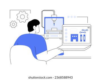 3D printing slicing app abstract concept vector illustration. Professional engineer deals with 3D slicing software, modern IT technology, digital drawing and prototyping process abstract metaphor.