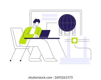 Ilustraciones vectoriales de dibujos animados aislados App de corte de impresión 3D. El ingeniero de Profesional trabaja con software de corte en 3D, tecnología moderna, dibujo digital y prototipado de dibujos animados de Vector de procesos.