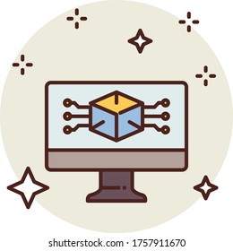 3D printing software interface and modeling vector icon design, additive manufacturing Symbol on white background