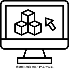 3D printing software interface and modeling vector line icon design, additive manufacturing Symbol on white background