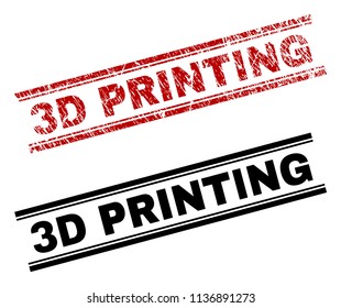 3D PRINTING stamp seal watermark with red grunge and clean black version. Red vector rubber print of 3D PRINTING caption with grunge style. Labels are placed between double parallel lines.