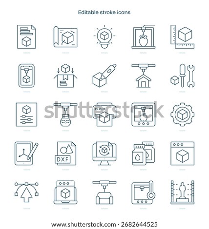 3D Printing stroke icon. 3D Printing line icon set. editable stroke icon pack