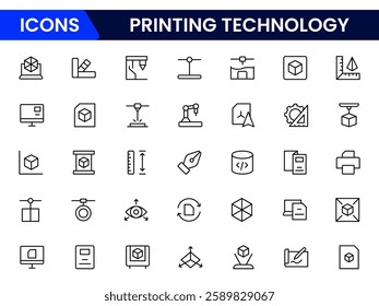 3d printing Technology line icons collection. Thin outline icons pack. UI icon collection. Set of line web pictogram