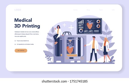 3D Printing technology web banner or landing page. 3D printer equipment and engineer. Modern prototyping and construction. Isolated vector illustration