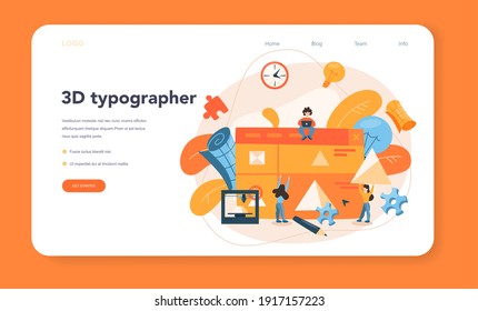 Banner web o página de inicio de la tecnología de impresión 3D. Equipo de impresora 3D e ingeniero. Construcción y prototipado moderno. Ilustración vectorial aislada