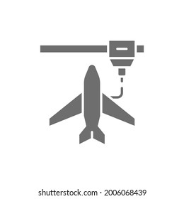 3d printing a toy airplane model, industrial printer grey icon.