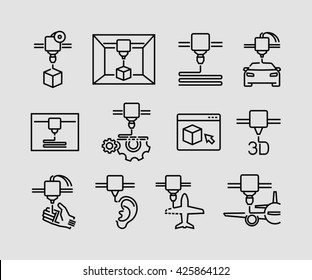 3D Printing Vector Line Icons 