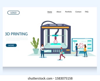 3d printing vector website template, web page and landing page design for website and mobile site development. Prototyping service, additive manufacturing.