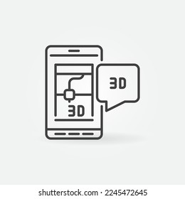 3D Printing via Smartphone device vector thin line concept icon or symbol
