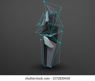 3D prism font with neon line connected. Alphabet - I