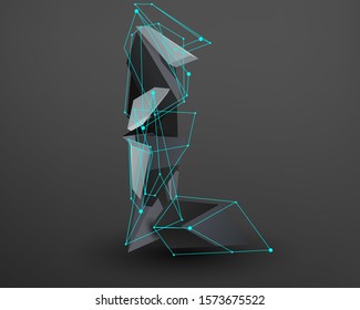 3D prism font with neon line connected. Alphabet - L