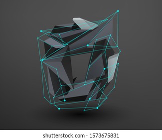 3D prism font with neon line connected. Alphabet - O