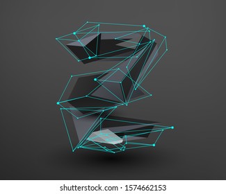 3D prism font with neon line connected. Alphabet - Z