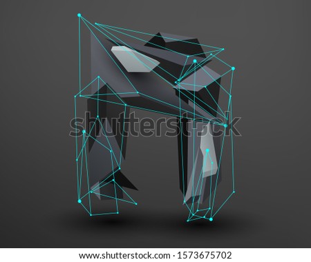 3D prism font with neon line connected. Alphabet - N Foto stock © 