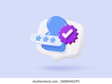 3D private icon signs with secure for online payment safety concepts. password firewall secure for protect crime with hacker in minimalist. 3d password correct buttons icon vector render illustration