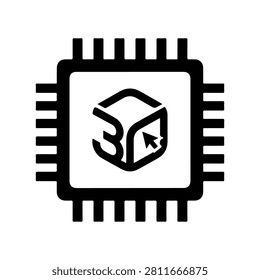 3D Processor Chip Icon Minimalist Microchip Vector Design