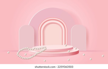 3d product background featuring podium scene with geometric platform and pearls