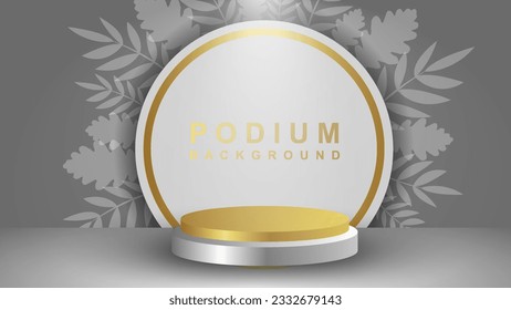 3d product background featuring a podium scene with a geometric platform of leaves. vector 3d render background with podium. vector illustration eps 10.