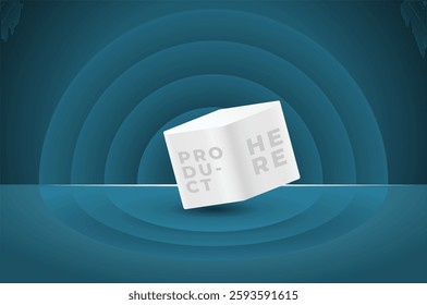 3D product background Green floor with circle waves. Illustration display for cosmetic or beauty product