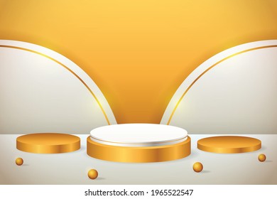 3d product display gold geometric shape podiums