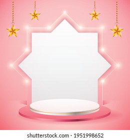 3d product display pink and white podium themed islamic with star for ramadan
