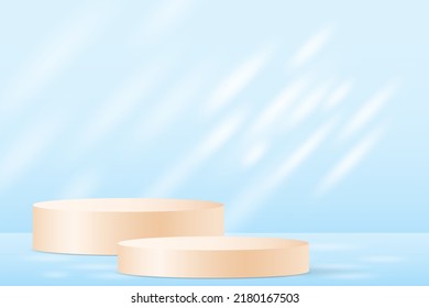 3d product display podium platform. 3d realistic cylinder pedestal podium. Minimal wall scene for mockup product display. 3d Vector illustration.